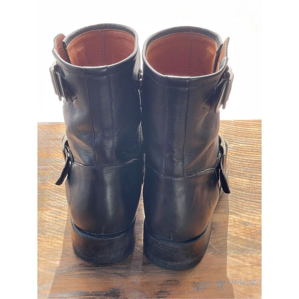 Frye Vicky Engineer Black Leather Moto Boots Size 9 - Picture 6 of 9
